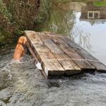 DOG POWERED WATER DELIVERY! FRAZER'S POND & STREAM EDGED WITH OLD OAK RAILWAY SLEEPERS