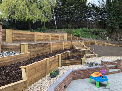 CREATING AN AMAZING BLOOD FREE TERRACED MASTERPIECE WITH NEW RAILWAY SLEEPERS