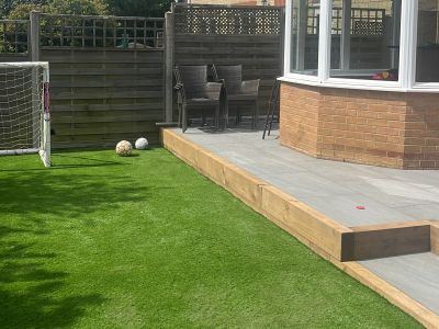 GRAEME'S PATIO AND GARDEN EDGING WITH NEW PINE RAILWAY SLEEPERS